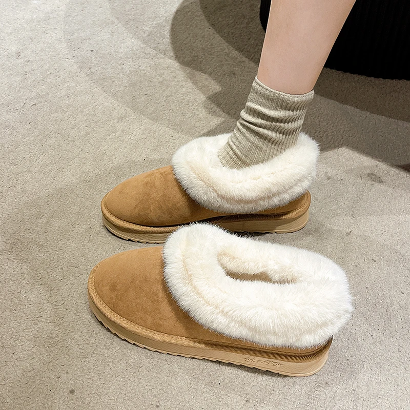 2023年新款雪地靴女皮毛一体冬季厚底加绒加厚长靴保暖棉靴短筒靴