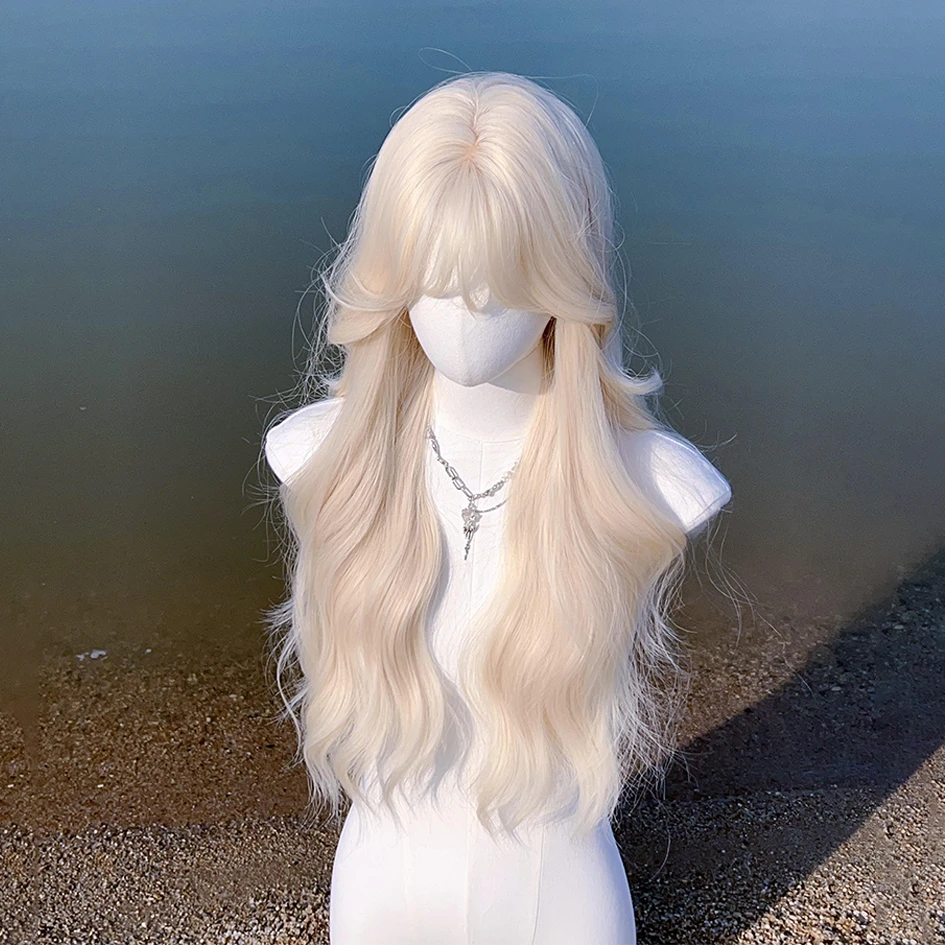 水舞沙白金色长卷发假发女时尚仿真人假发自然假发套全头套式