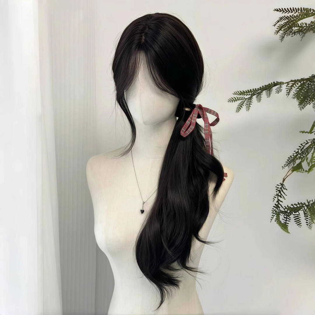 水舞沙假发女长发仿真发全头套式新款时尚八字刘海慵懒卷发假发套