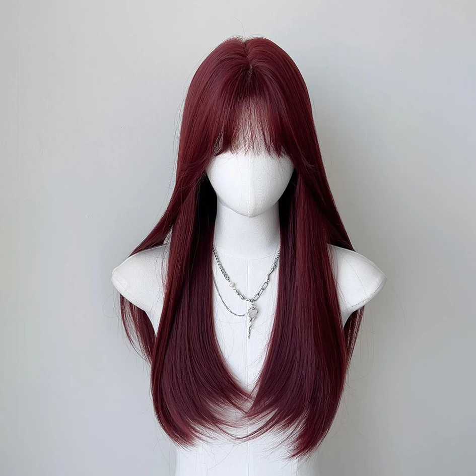 水舞沙红色假发女长发网红新款刘海长直发假发套自然仿真发全头