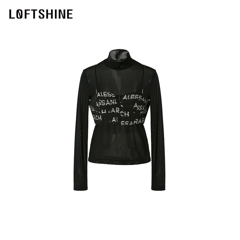 【小云总专享】LOFTSHINE珞炫网纱半高领吊带设计感打底衫22109057