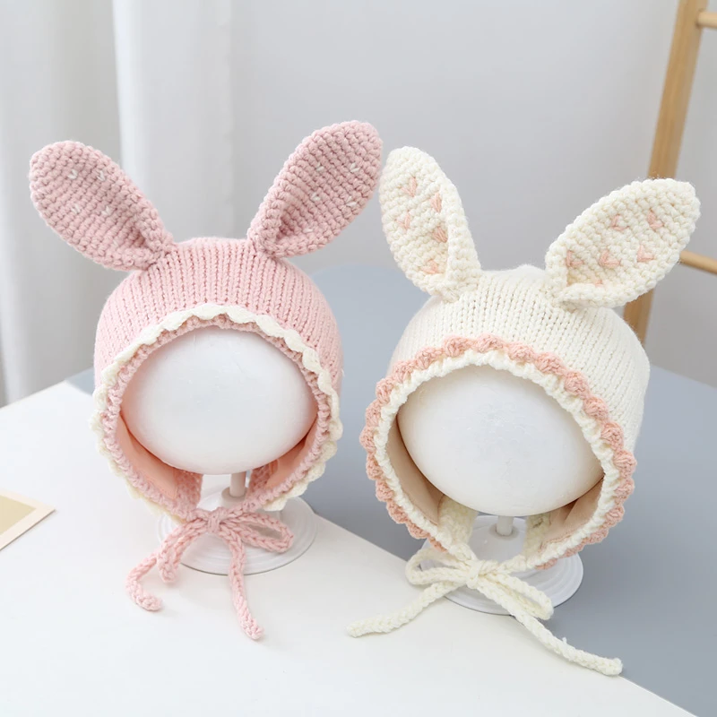 婴儿帽子秋冬款男女宝宝针织护耳帽新生婴幼儿可爱超萌毛线套头帽