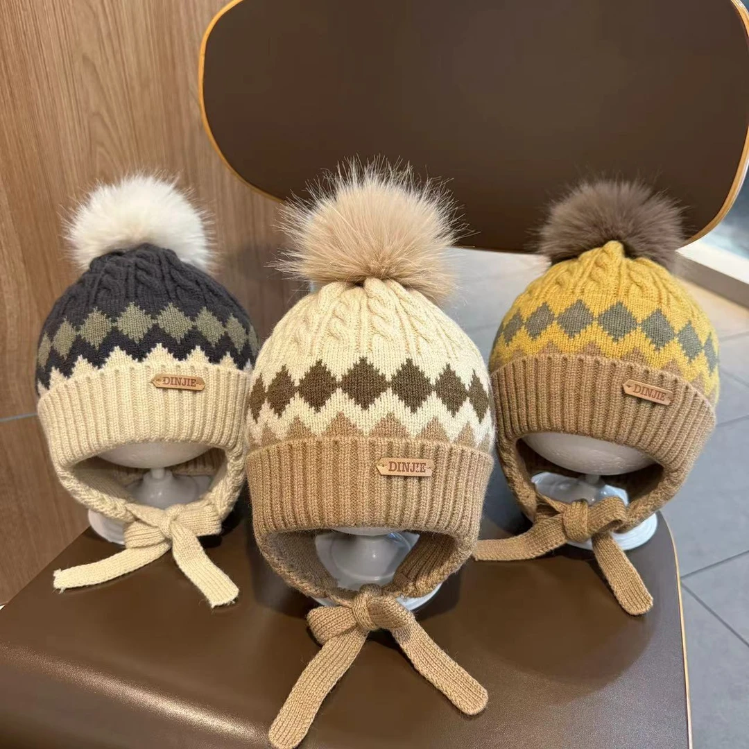 婴儿帽子冬季韩版时尚男孩女童护耳针织帽秋冬天男宝宝保暖毛线帽