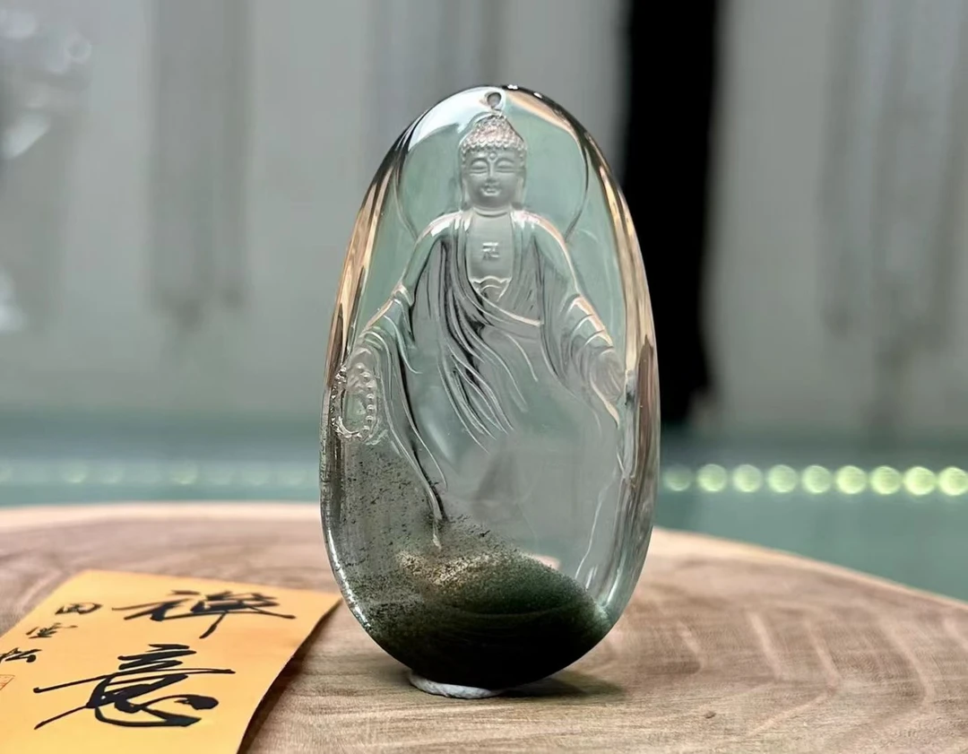 天然绿幽灵大日如来吊坠巴西千层绿幽灵如来佛祖吊坠