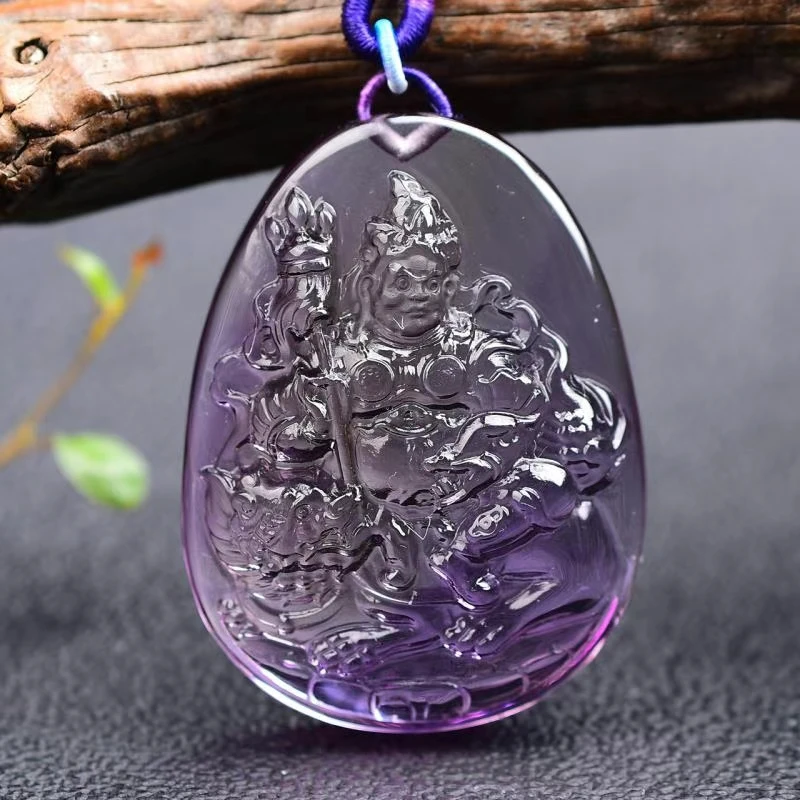 天然紫黄晶财宝天神财神吊坠