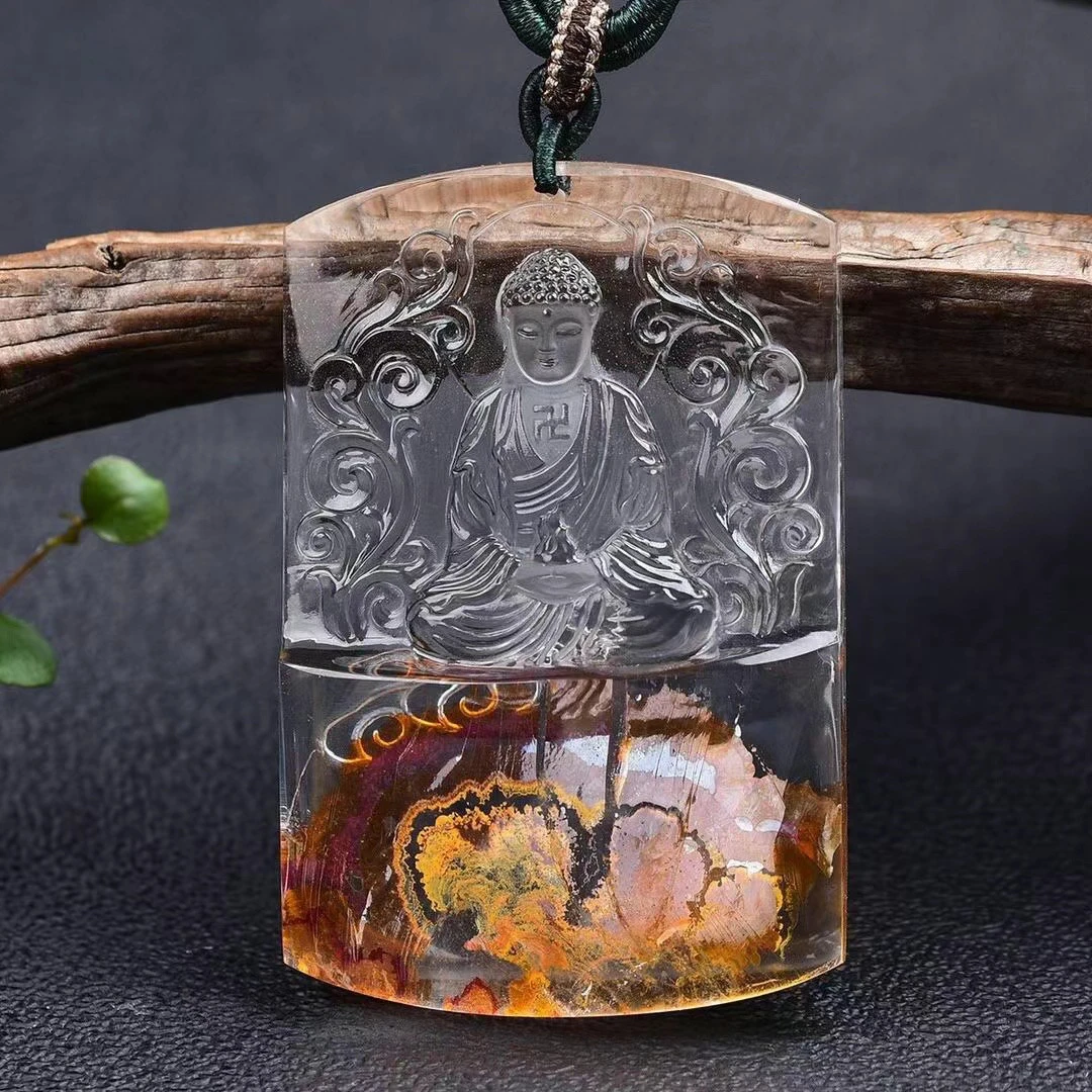 天然黄胶花大日如来吊坠晶体透彻雕工精细牌面大气时尚百搭款项链