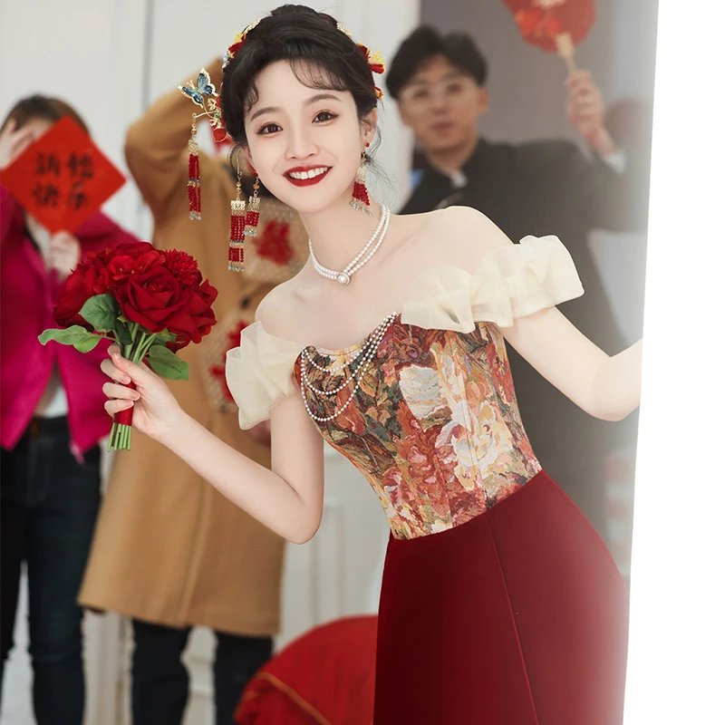 敬酒服新娘回门服2025新款小个子订婚服红色裙子礼服气质高级感