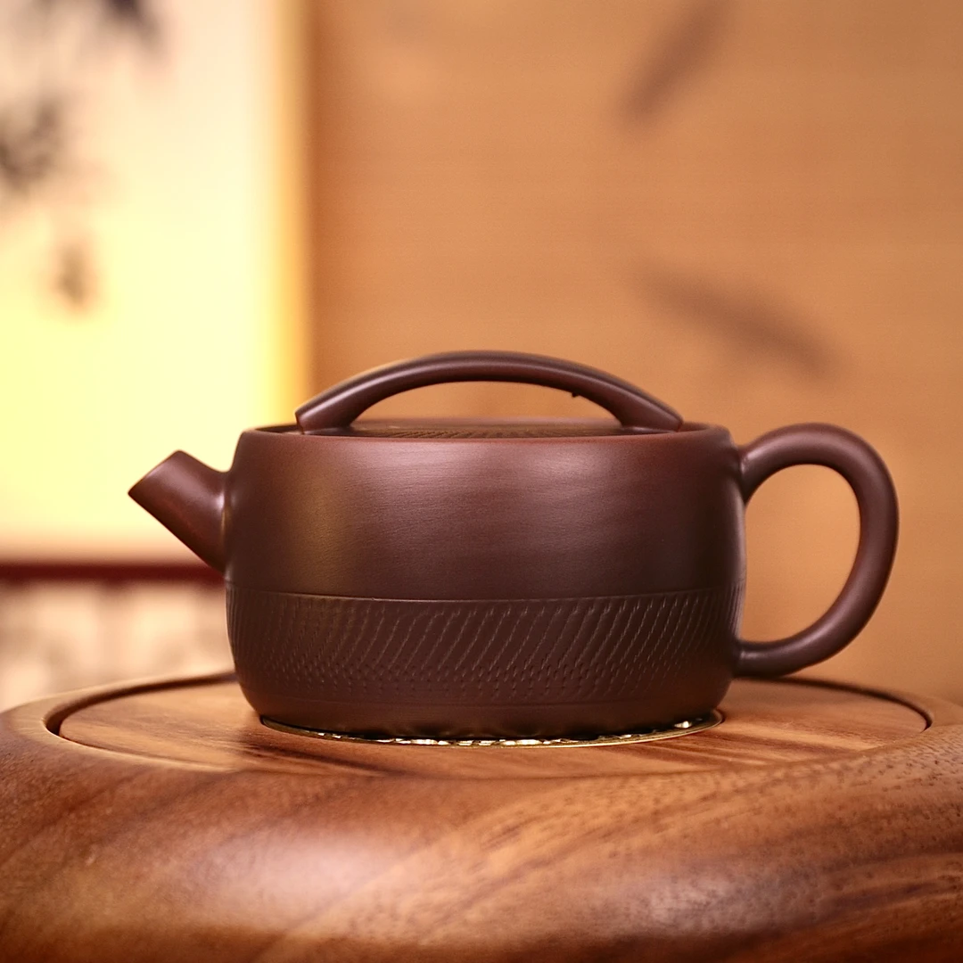 紫陶宽口一片瓦壶大容量家用中式纯手工茶壶复古大号陶瓷紫砂壶C5