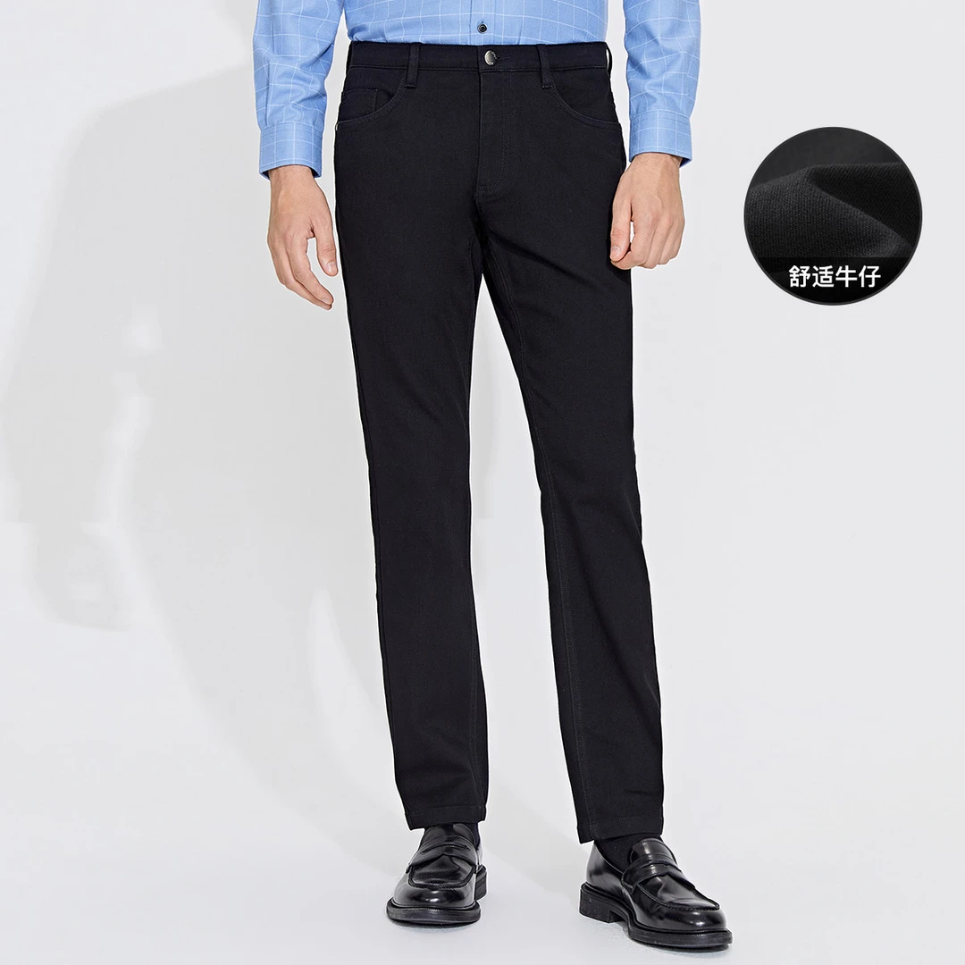 Navigare纳维凯尔意大利小帆船休闲男士秋冬牛仔黑色长裤