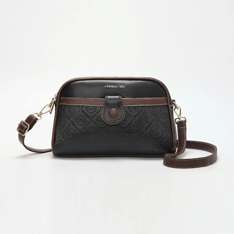 贝壳包大金沙多隔层斜挎包轻便休闲单肩包纯色大容量女包黑色斜跨