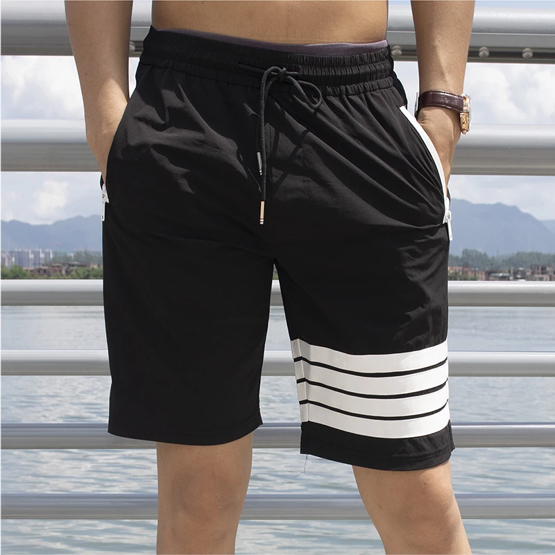 夏季新款时尚薄款五分裤高弹舒适轻薄透气青年男士四条杠休闲短裤