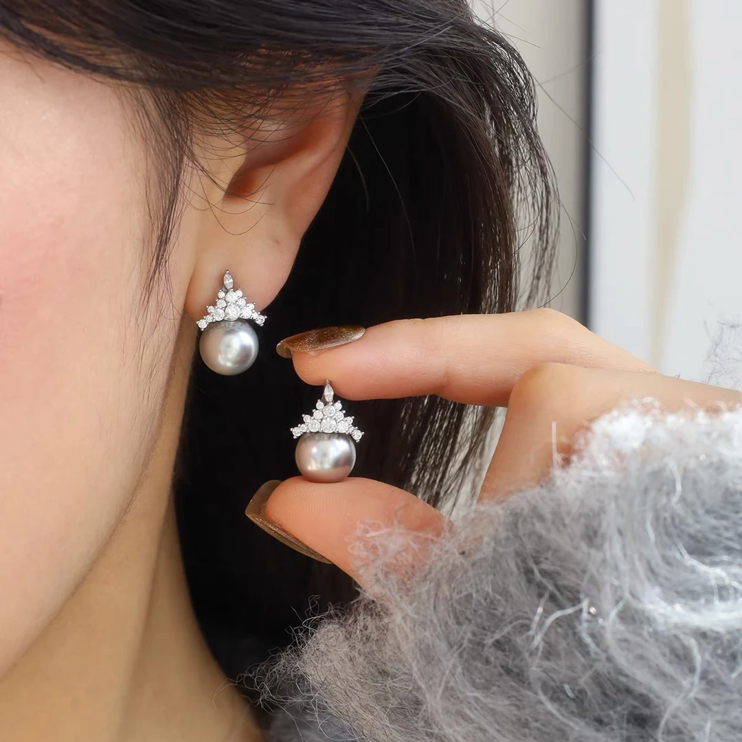 铜合金耳饰 【冰雪女王】施家品质真珠锆石超闪蚊香盘耳夹无耳洞