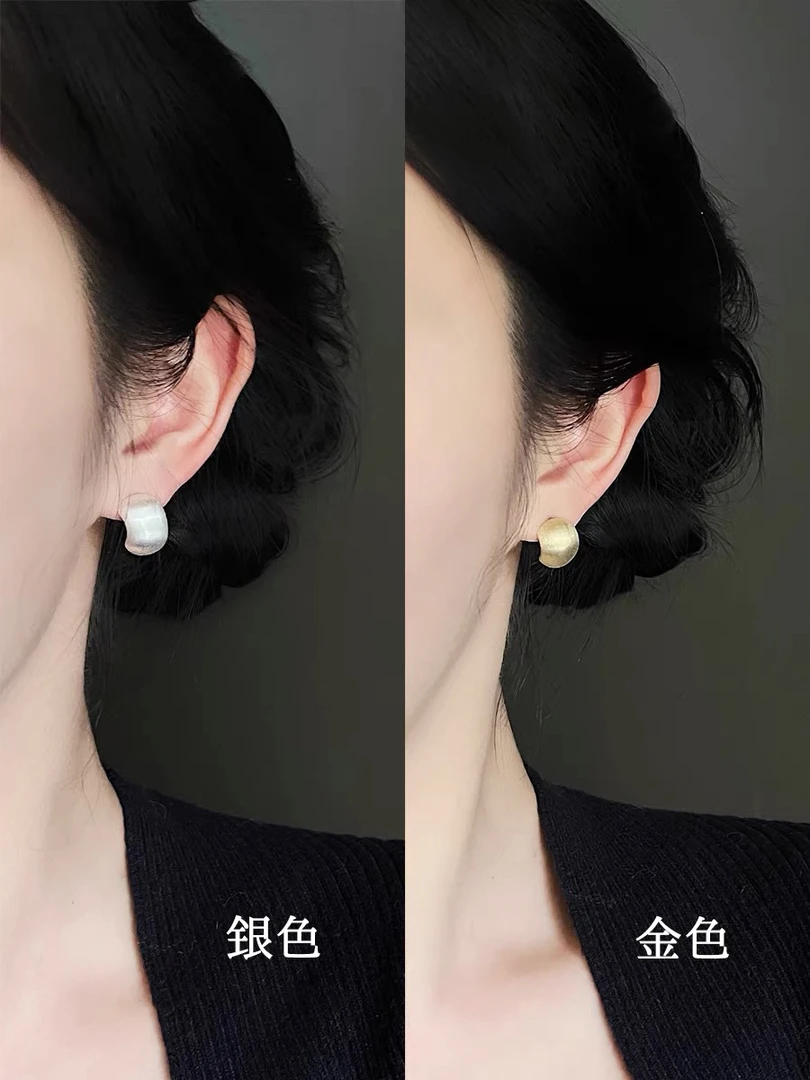 铜合金耳饰 高级感拉丝豆豆新款2024独特耳环女无耳洞耳夹小众