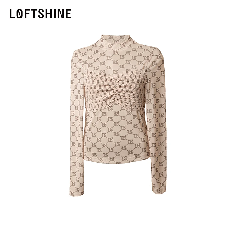 LOFTSHINE珞炫【早秋】时尚半高领打底衫女2023年复古显瘦上衣