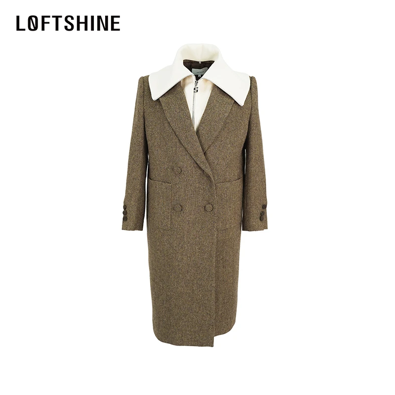 LOFTSHINE珞炫呢外套中长款设计师气质大衣73501524