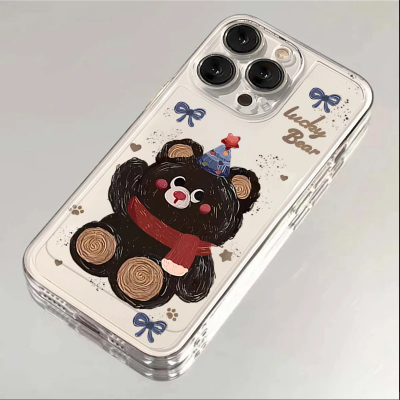 幸运生日派对熊iPhone15ProMax手机壳苹果14PRO透明13新年12 11包