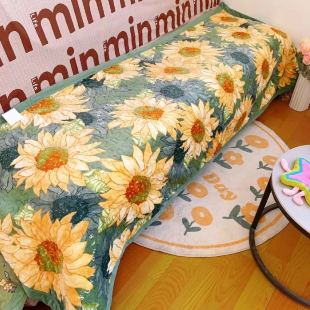 太阳花沙发垫90*200cm牛奶绒沙发巾防滑加厚榻榻米印花夹棉加大