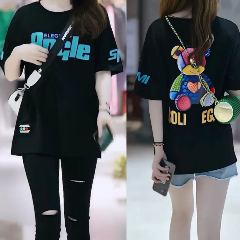 纯棉时尚t恤衫女士2025新款夏季宽松大码洋气减龄显瘦上衣遮肚子