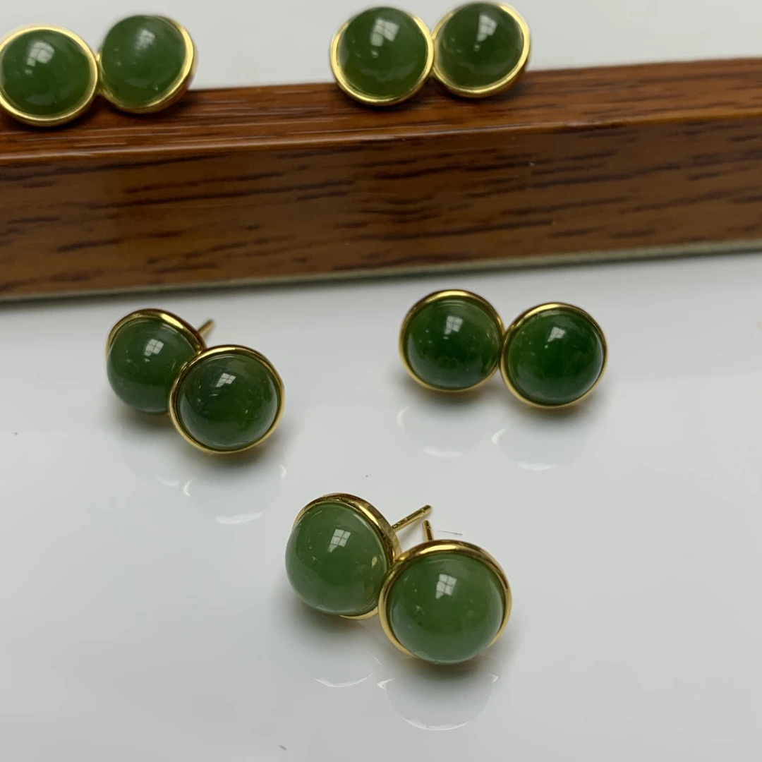 「戴琴珠宝」FR4939-和田玉银镶耳钉-RY（多样性发其一）