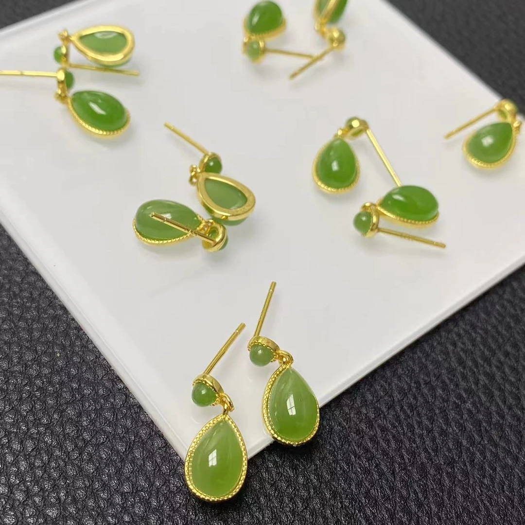 「戴琴珠宝」FR4906-和田玉银镶耳钉（多样性发其一）