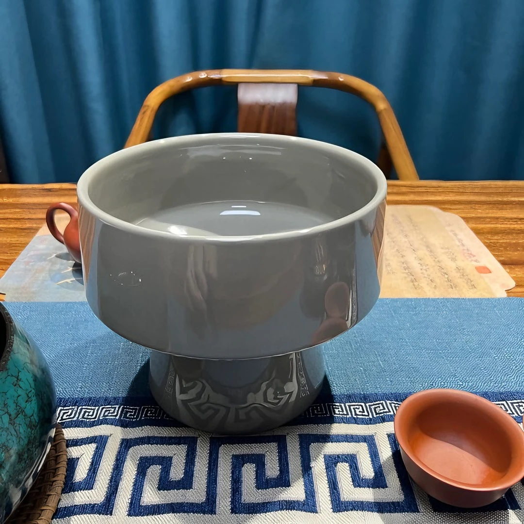 宽17高14(大号灰色纯陶瓷高脚盆)宜兴陶瓷盆1