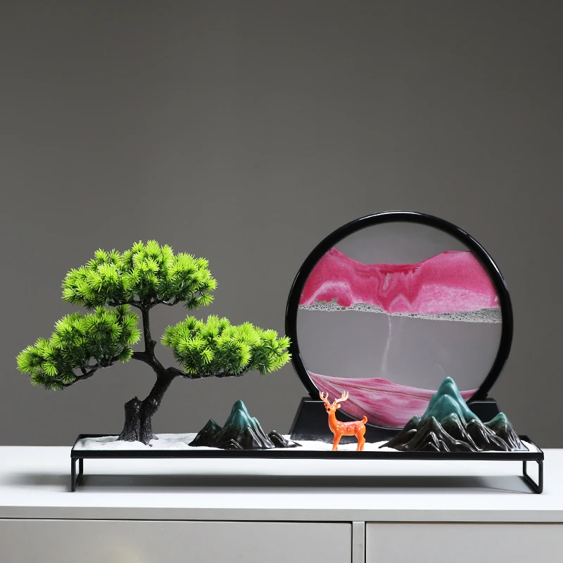 迎客松流沙画摆件沙漏新中式客厅禅意玄关办公室茶桌软装饰品