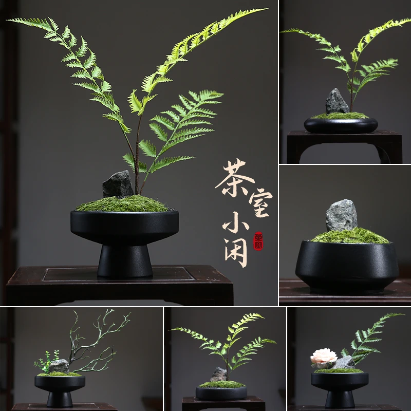 朴记永生苔藓盆景侘寂风绿植新中式客厅酒店样板房间仿真花艺摆件