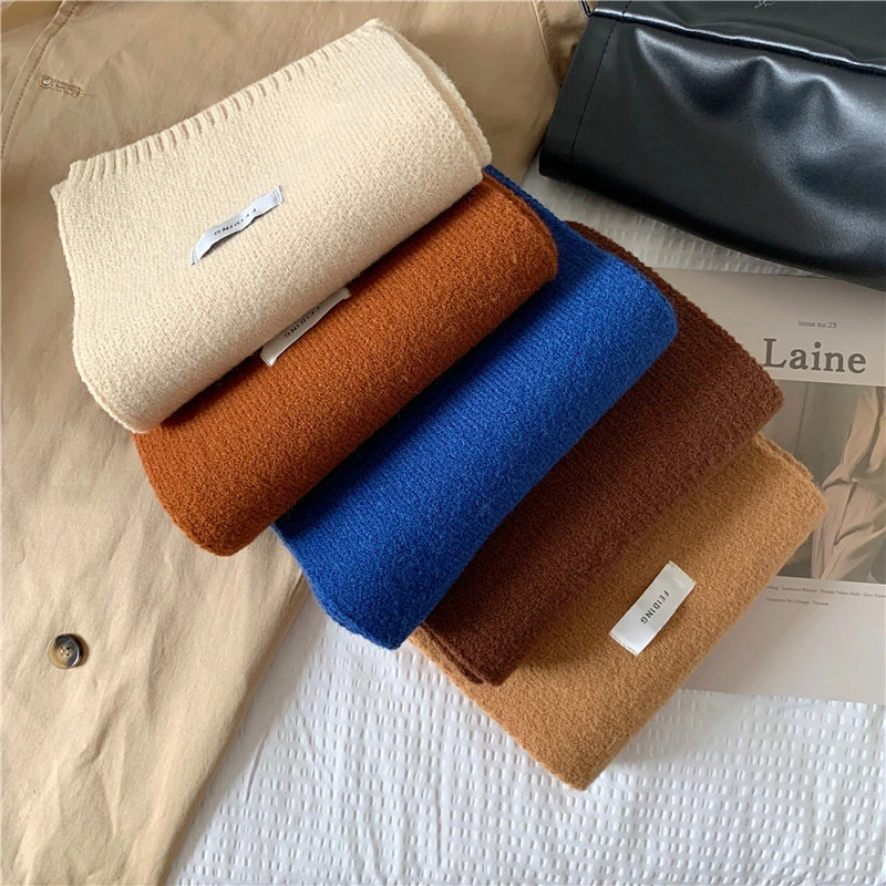 保暖纯色围巾女加厚韩版ins纯色秋冬季百搭时尚学生针织高级围脖