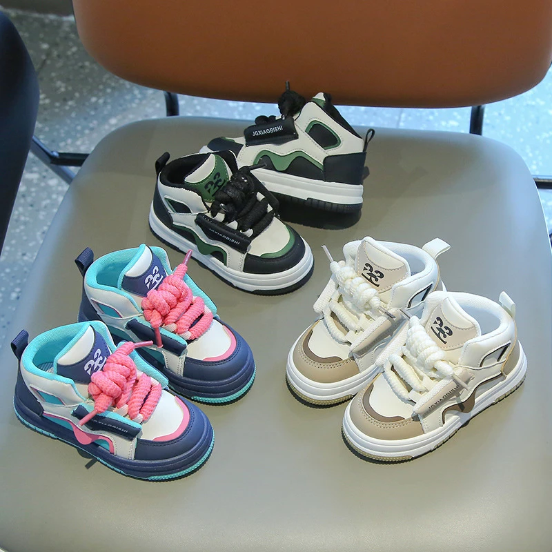 儿童运动鞋2025秋款男童休闲板鞋高帮女童面包鞋多巴胺宝宝老爹鞋