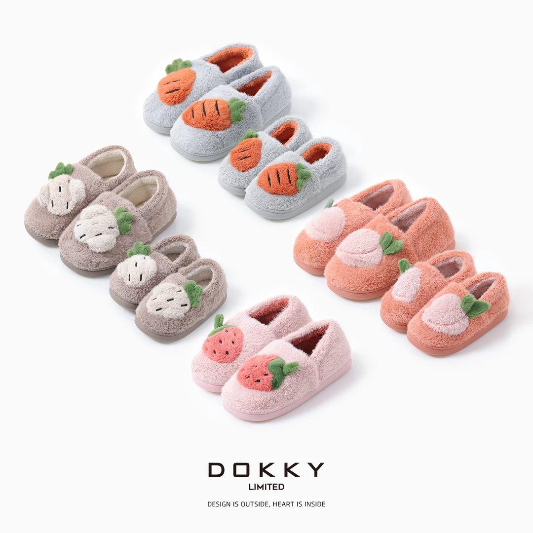 【亲子款.果蔬集市】DOKKY防滑厚底踩屎感.保暖包跟|外穿居家棉鞋
