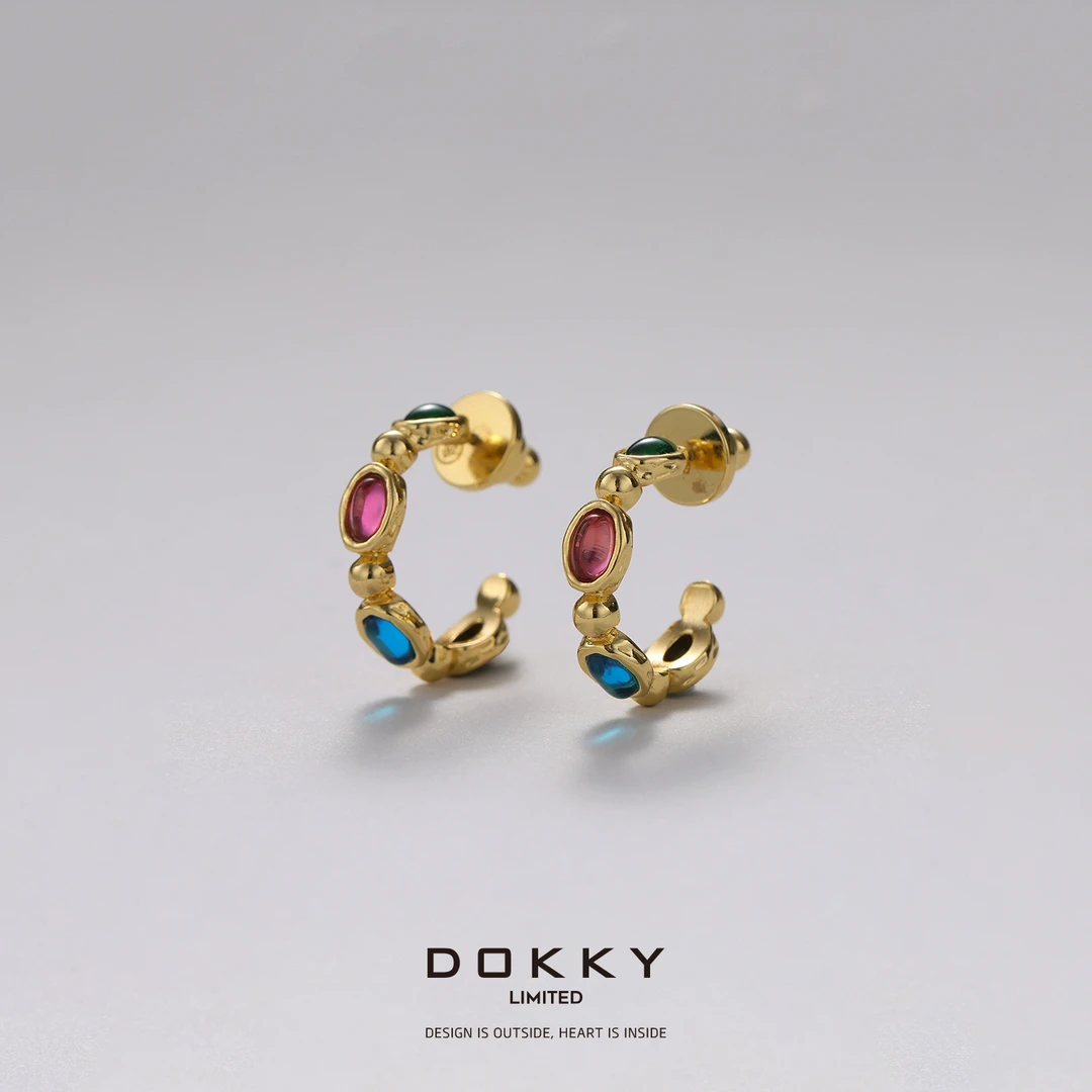 铜合金合成锆石耳饰 【中古多瑙河】DOKKY vintage镶嵌钻C形耳环