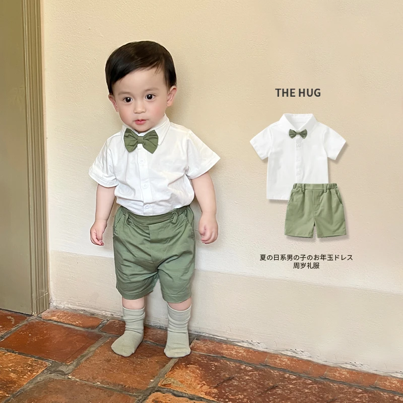 男童周岁小西装礼服套装春夏季男宝宝英伦衬衫背带裤绅士洋气生日