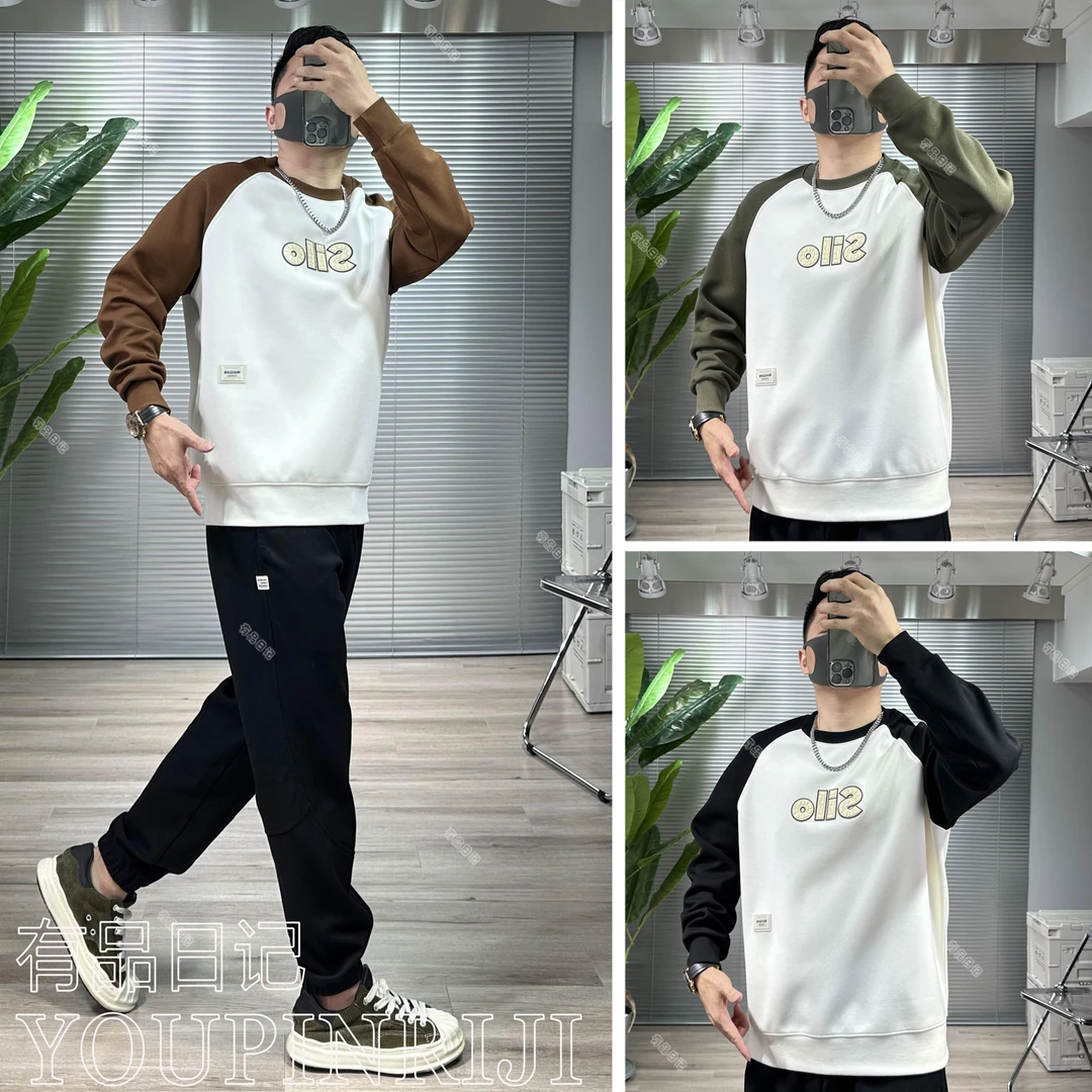 美式潮牌插肩字母卫衣重磅棉高街宽松圆领百搭秋冬有品男新爆款