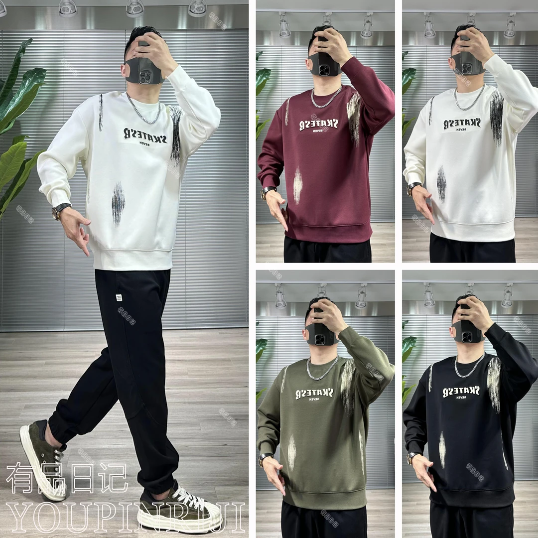 美式潮牌钢印字母卫衣重磅棉高街宽松圆领百搭秋冬有品男新爆款