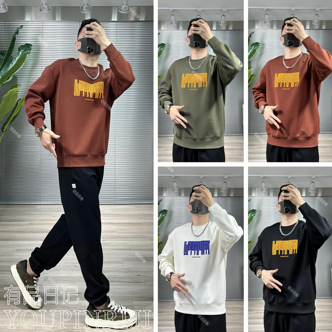 美式潮牌裂纹字母卫衣重磅棉高街宽松圆领百搭潮流秋冬男新爆款