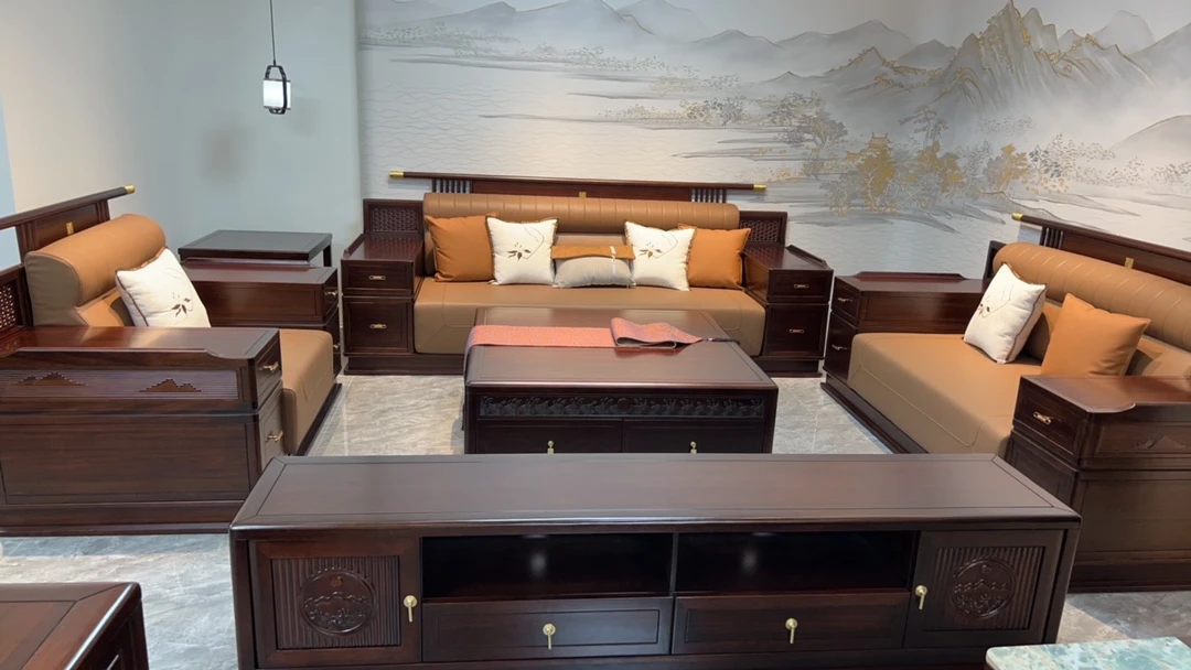 9005黑檀沙发1.2.3，茶几，电视柜，新中式客厅系列古典家具网红沙发