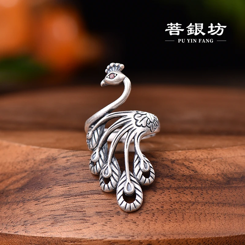 925银戒指 【菩银坊】 凤凰戒指 凤穿牡丹 荣华富贵 升级版