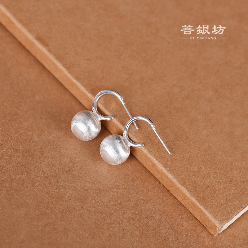 925银耳饰 拉丝工艺圆珠耳钉 珠径10mm 时尚