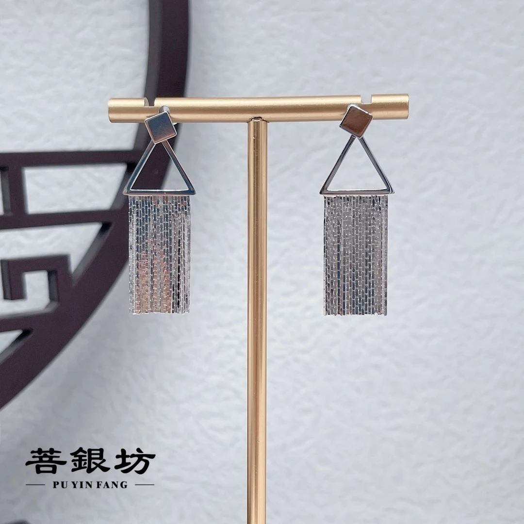 925银耳饰 【菩银坊】三角 个性流苏耳环