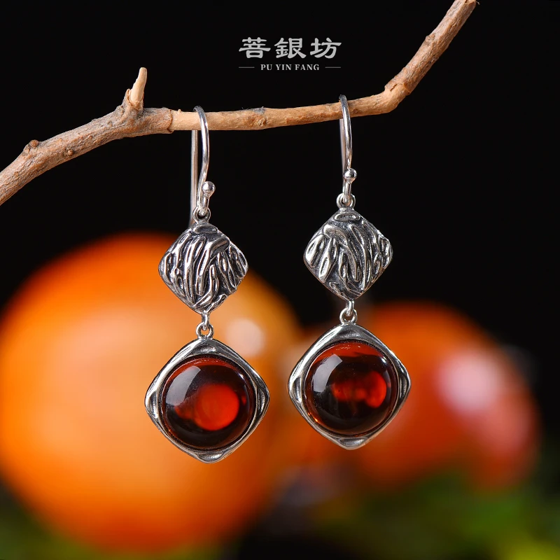 925银耳饰 【菩银坊】925银熔岩纹理个性耳环 国风 时尚