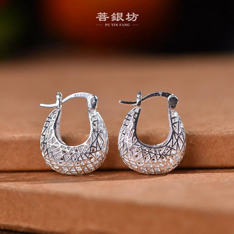 925银耳饰 【菩银坊】镂空耳扣