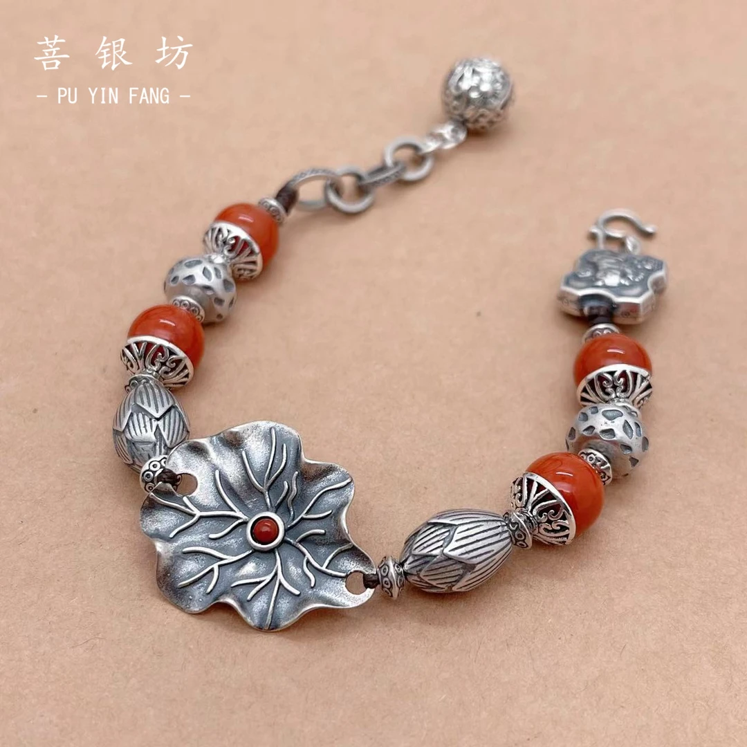 【菩银坊】南红玛瑙925银和和美美红珠手链，21厘米