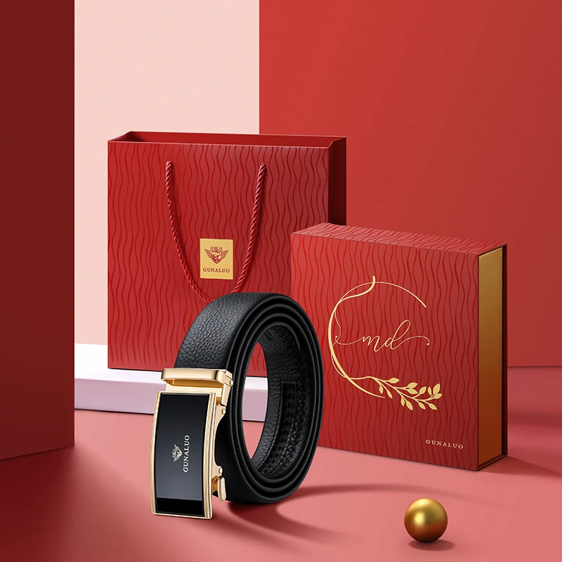 古纳罗经典百搭牛皮皮带男款真皮自动扣腰带商务裤带老公生日礼物