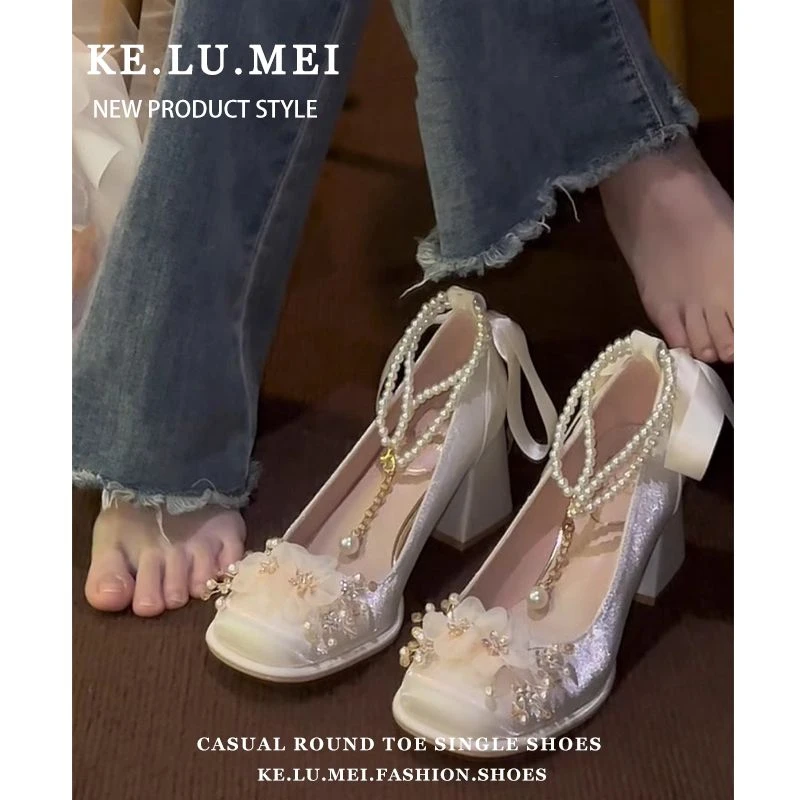 粗跟玛丽珍高跟鞋女公主新中式旗袍秀禾婚纱两穿婚鞋新娘伴娘单鞋