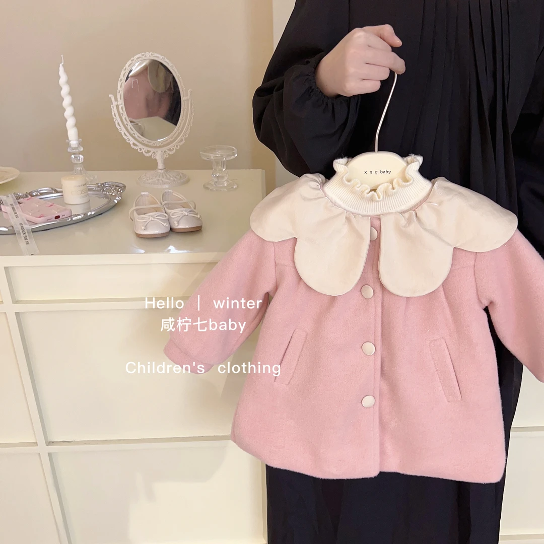 【现现】女童大衣毛呢外套秋冬款2023新款冬装洋气儿童加厚大衣女