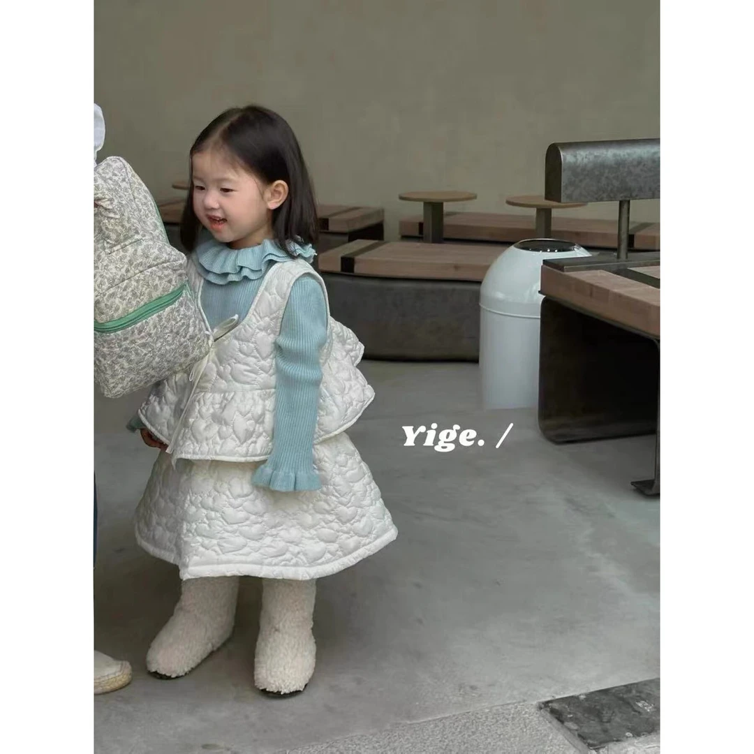 【现现】女童秋冬装夹棉套装裙2023儿童中小童毛衣马甲半身裙两件套
