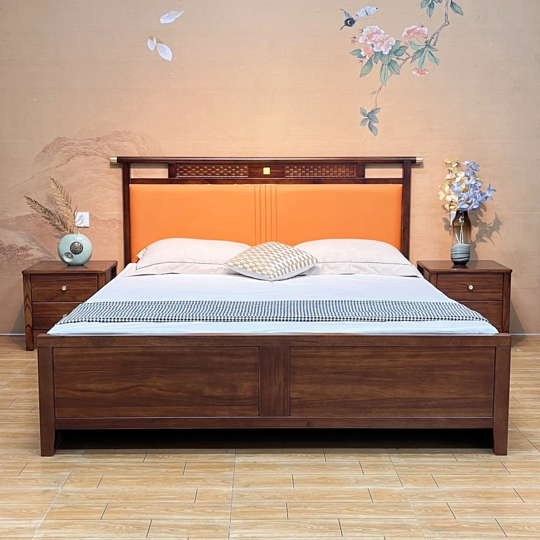新中式乌金木简约实木床双人床储物轻奢家用古典主卧室大床经济型