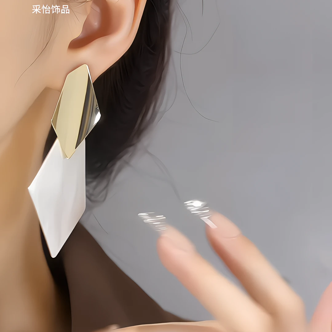铜合金耳饰 几何气质轻奢双色夸张长款耳坠 小众设计感显瘦耳饰女