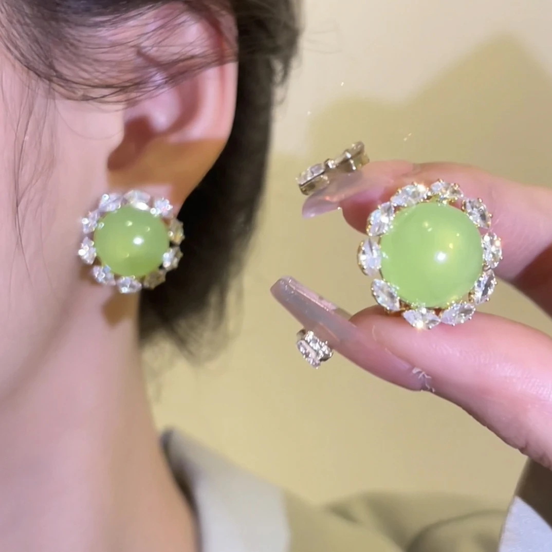 铜合金亚克力耳饰 气质轻奢百搭绿色清新太阳花 设计师春夏耳环女