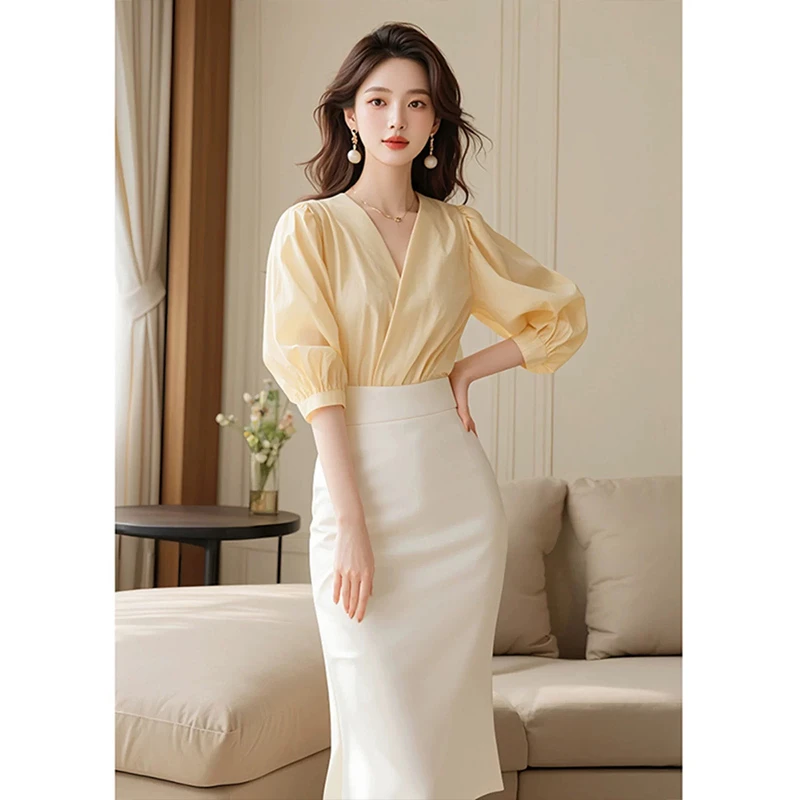 夏季上班通勤穿搭欧货漂亮时尚衬衫裙子名媛女装高端两件职业套装